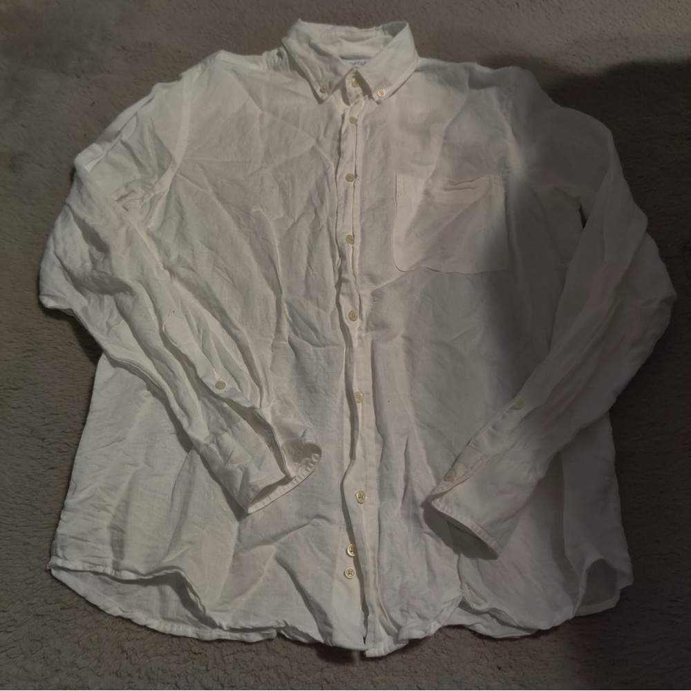 Zara White Linen Blend Button Down Shirt Long Sleeve
